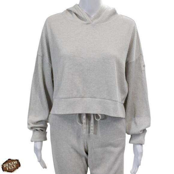 Alo Yoga Muse Hoodie & Sweatpants Ribbed Lounge 2 Piece Set Ivory Size Small - Picture 5 of 16